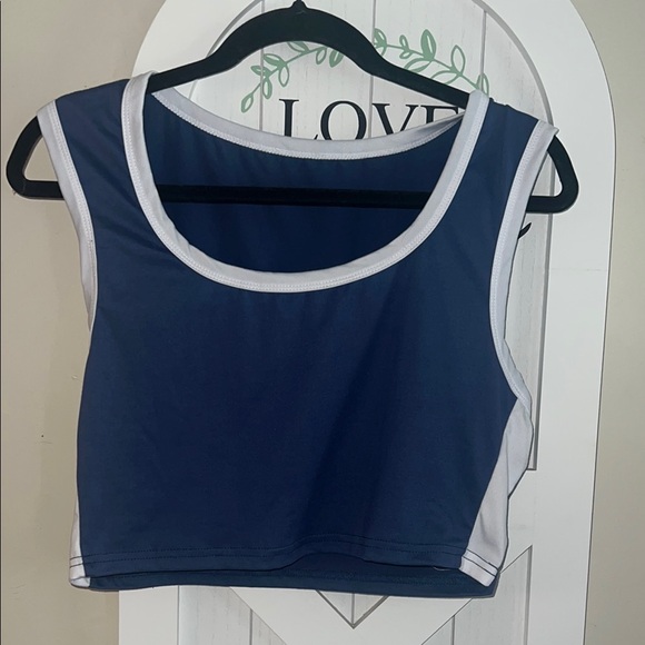 SHEIN Tops - SHEIN Blue and White Fitted Crop Tank Top
